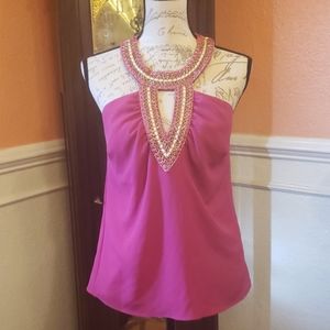 NWT Bebe pink embroidered halter top sz small